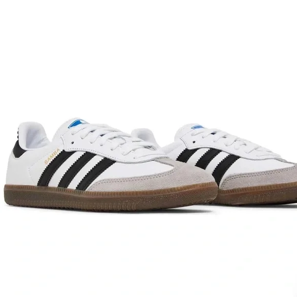Adidas Classic White Leather Black Striped Samba Gum Sole Mens Sneakers 7 1/2 - Picture 2 of 11